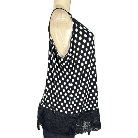 Lane Bryant +22/24 Black-White Splash Dots Lace Trim Adjustable Straps Camisole - Picture 3 of 6